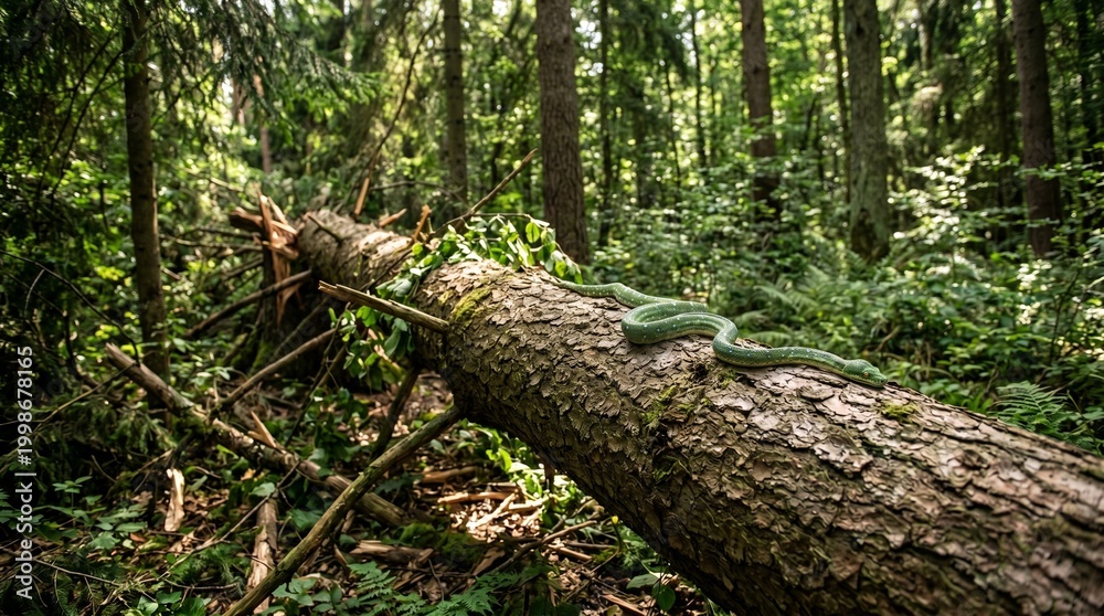 Fototapeta premium photo of a snake on a fallen tree made by AI generative