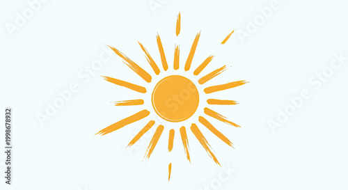 A stylized yellow sun with painted rays radiates on a soft blue background