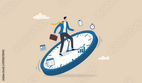 Time management, work schedule and deadline or productivity efficiency work concept, businessmen rolling clock confidence skillful man middle success manage to reach target
