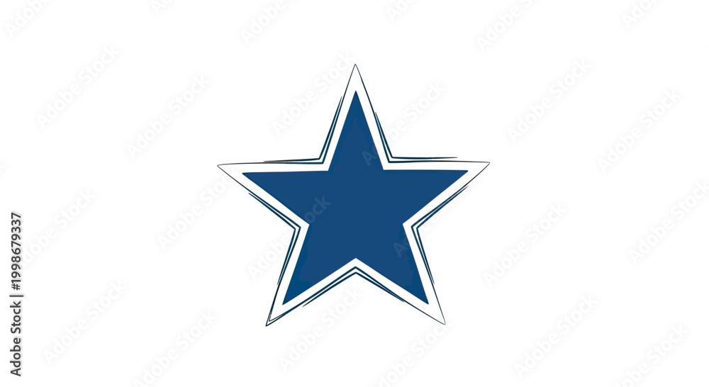 Obraz premium A single blue five-pointed star with a hand-drawn, rough outline