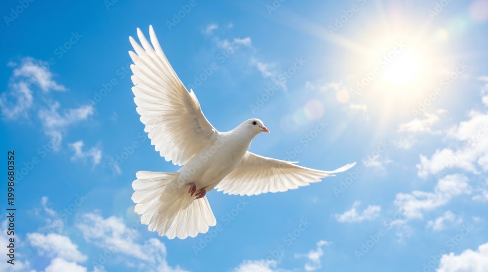 Fototapeta premium photo of white doves flying with sky background for an image of freedom made by AI generative