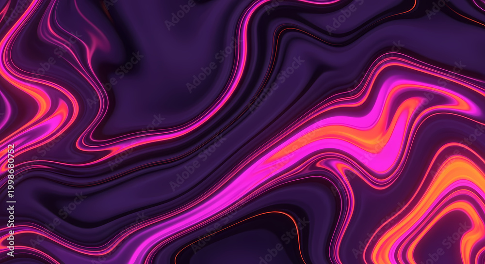 Obraz premium Abstract liquid purple and pink neon colors blend in dynamic psychedelic waves.