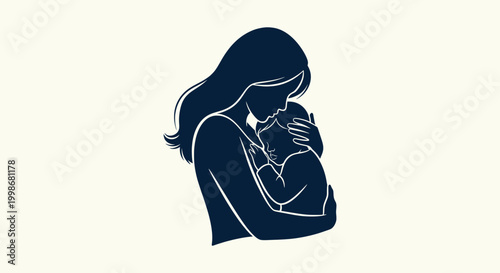 Silhouette of a mother tenderly holding her sleeping baby in a loving embrace illustration vector