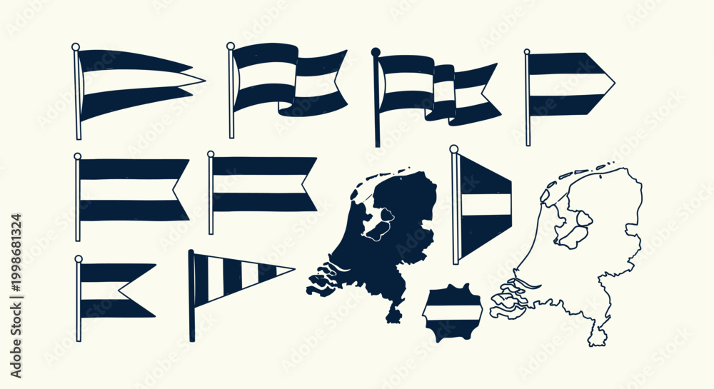 Obraz premium Netherlands Map and Flag Icon Set Collection Dutch National Symbols Flat Vector Graphic Illustration