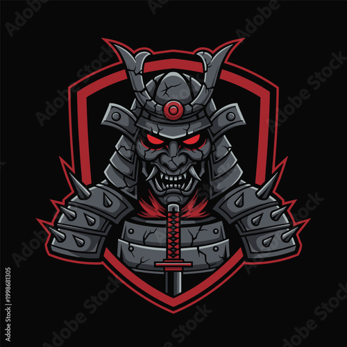 Samurai helmet with red eyes.