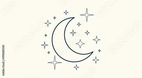 Boho Minimalist Crescent Moon and Star Constellation Line Drawing for Modern Celestial Wall Art