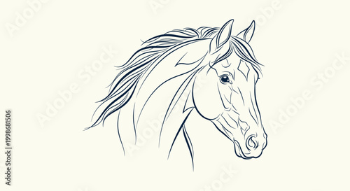 Elegant horse head line art illustration for equestrian branding, minimalist animal profile drawing