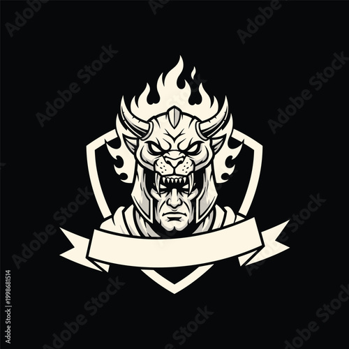 Angry demon head with flames on.