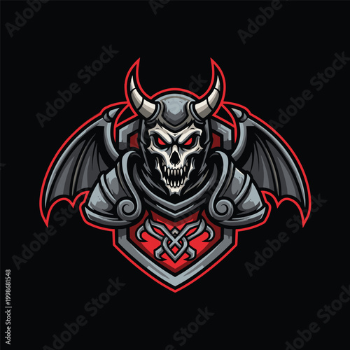 Devil Skull with Horns and Wings.