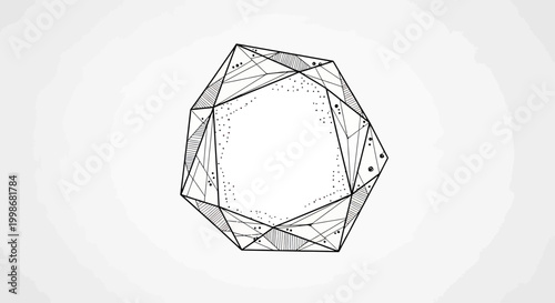 Intricate geometric polygon with scattered dots and lines on a white background