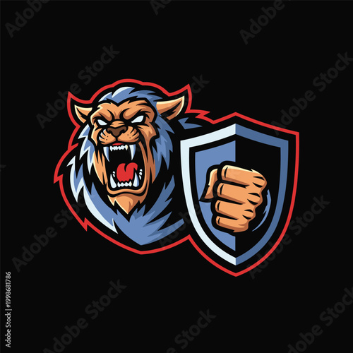 Furious Lion Head with Shield Emblem.
