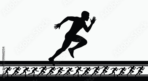 Silhouette of a runner leads a pack of runners in a rhythmic pattern
