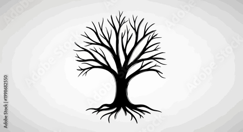 Photos A silhouette of a bare tree with exposed roots on a gradient background