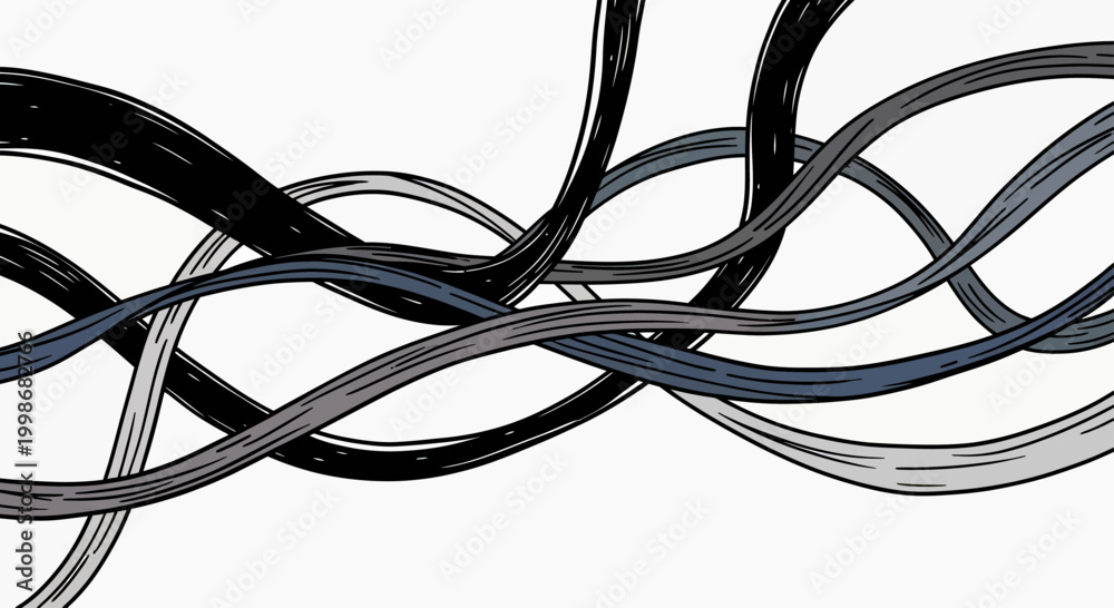 Fototapeta premium Abstract lines entwine in varying shades of gray, black, and blue