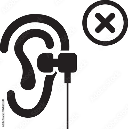 Earbud connected to ear with no sound icon