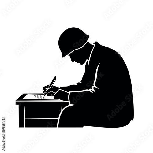 Soldier Writing at a Desk Silhouette.