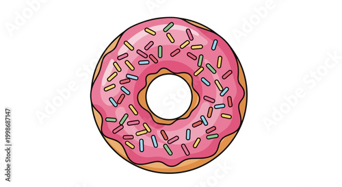 Colorful pink donut with sprinkles sweet treat dessert illustration for food or bakery concept