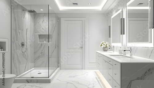 luxury and modern bathroom, featuring a pristine glass shower enclosure, created with generative ai