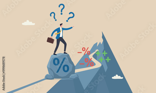 Central bank, risk, economic recover concept, businessman leader balance himself on percentage sign