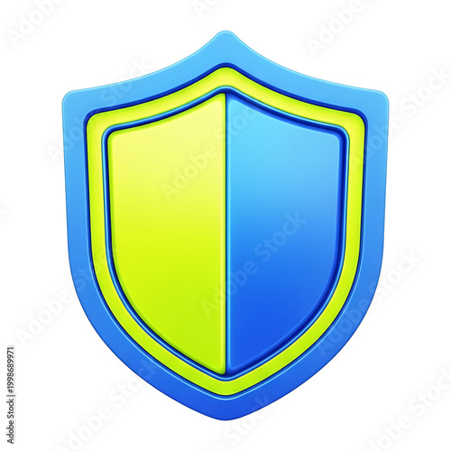 Blue and green shield for protection. Ideal for securityrelated designs, cybersecurity concepts, insurance companies, or safety products marketing materials.