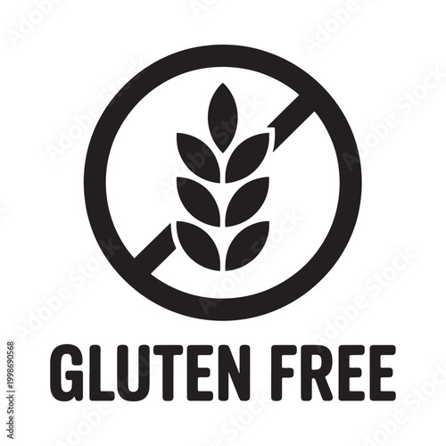 Gluten free symbol wheat stalk inside a prohibition circle
