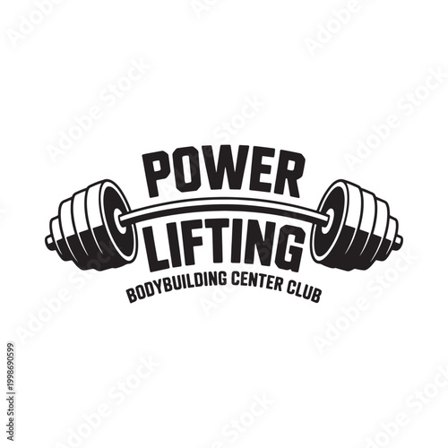 Powerlifting Emblem with Barbells and Text on White Background