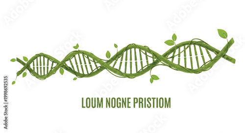 Green DNA helix intertwined with vines and leaves symbolizing organic and natural scientific research genetics research evolution biotechnology