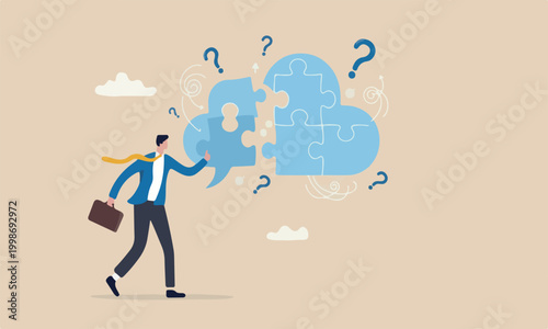 bubble, solve help employee communicate with dialogue puzzle, discussion or negotiation skill concept, businessman hand help connect jigsaw speech bubble