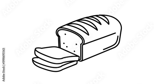 Sliced loaf of bread line art icon on white background, bakery product illustration, simple vector graphic design element