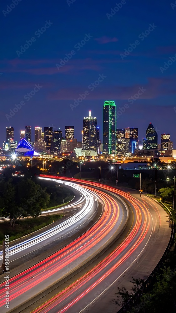 Fototapeta premium Cityscape at night with highway traffic.