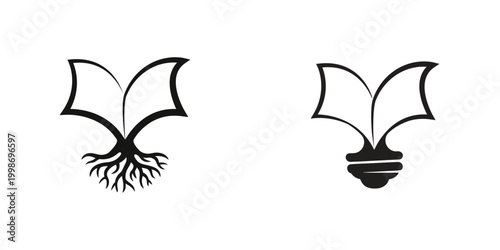 Open Book with Roots and Lightbulb Icons Symbolizing Knowledge and Ideas
