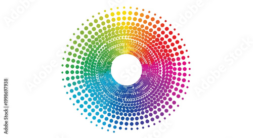 Colorful abstract circular pattern of dots with color wheel spectrum abstract colorful gradation concentric creative background illustration