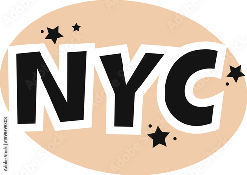 NYC abbreviation Typography, Minimal Cartoon Vector, Sparkle lettering clipart