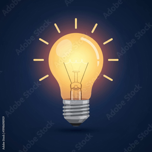 Glowing light bulb on a dark blue background, representing ideas and innovation.