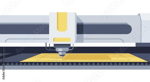 Automated Cutting Machine Engraving Design on Yellow Material.
