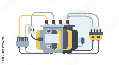 Electrical Transformer with Plugs and Wires Connected.
