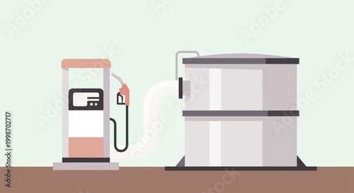 Fueling Station with Gas Pump and Storage Tank Illustration.