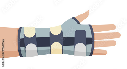 Hand with Colorful Medical Wrist Brace Illustration.