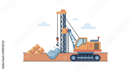 Heavy Duty Drilling Rig at Construction Site.