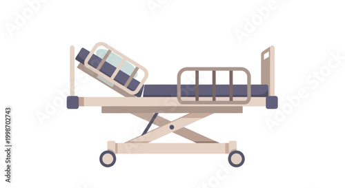 Hospital Bed with Adjustable Features and Wheels.