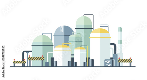 Industrial factory with storage tanks and pipes for chemical production.