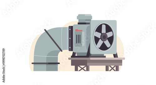 Industrial HVAC System with Ductwork and Fan Unit.