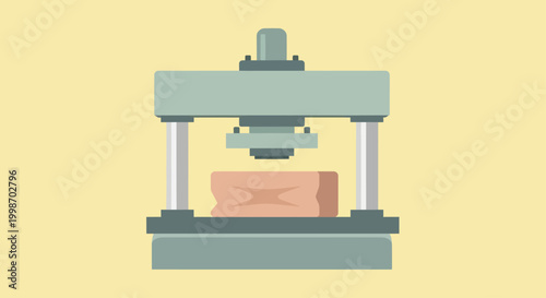 Industrial Hydraulic Press Machine Compressing Material.