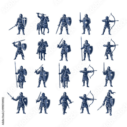 Medieval Knights Collection: Warriors, Archers, Cavalry - Flat Design
