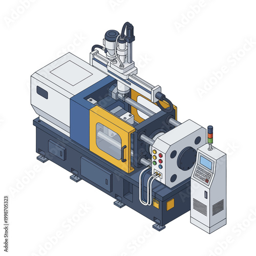 Isometric Industrial Injection Molding Machine for Manufacturing Plastic Products.