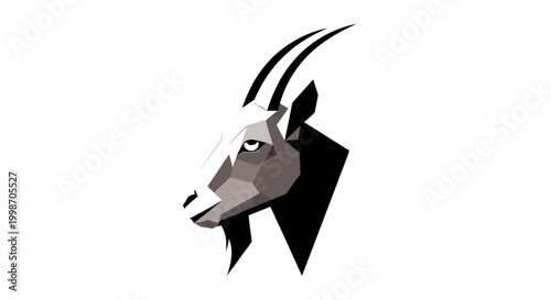 Goat head with long horns profile.