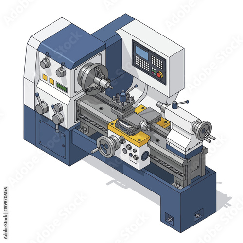 Cuadro en lienzo Isometric View of a Modern Industrial Lathe Machine Tool.