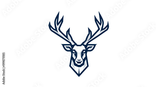 Geometric deer head emblem with antlers illustration on white background