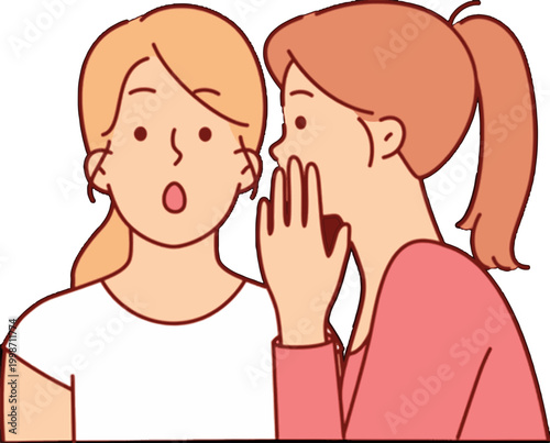 Two friends gossiping vector,Close friendship of girls,Girls talking secretly in ears