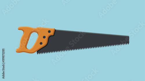 Simple Vector Illustration of a Classic Hand Saw with an Orange Handle